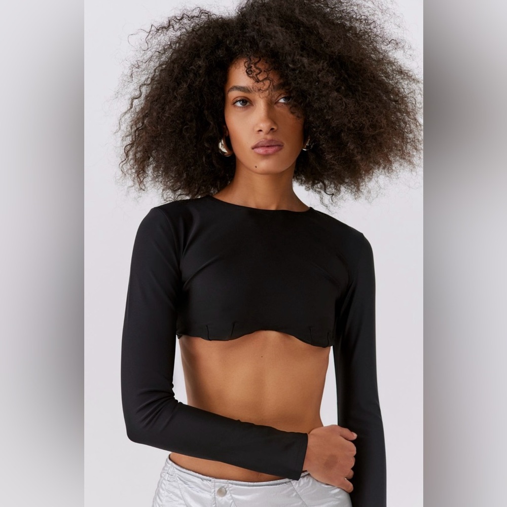 New with tags! Urban Outfitters, Ultra Cropped Long Sleeve Satin-Looking Top